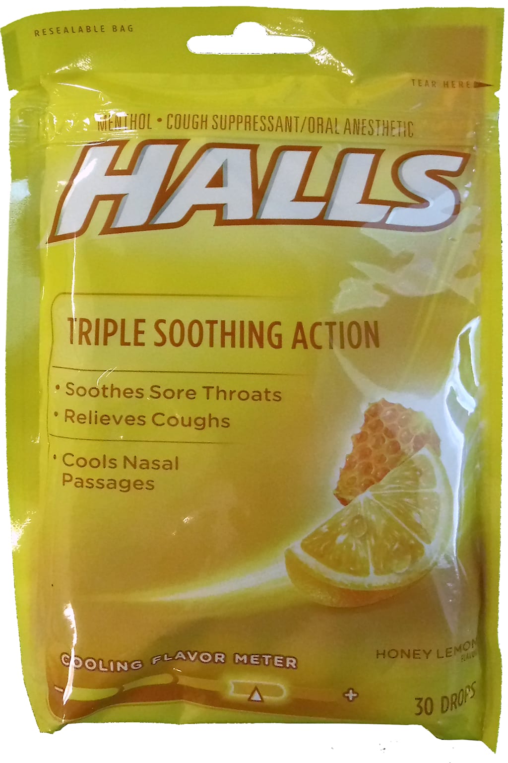 HALLS 30CT HONEY LEMON/BAG