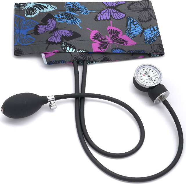 PREMIUM ADULT ANEROID SPHYGMOMANOMTER IN CLAMSHELL-BUTTERFLIES GREY