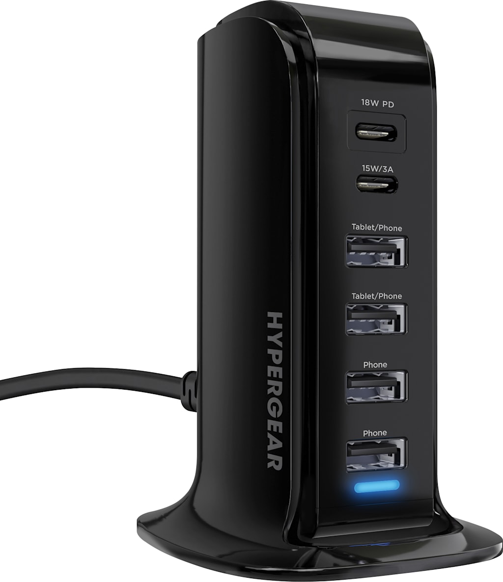 HyperGear Power Tower 6 USB High Speed Charging Station, Black