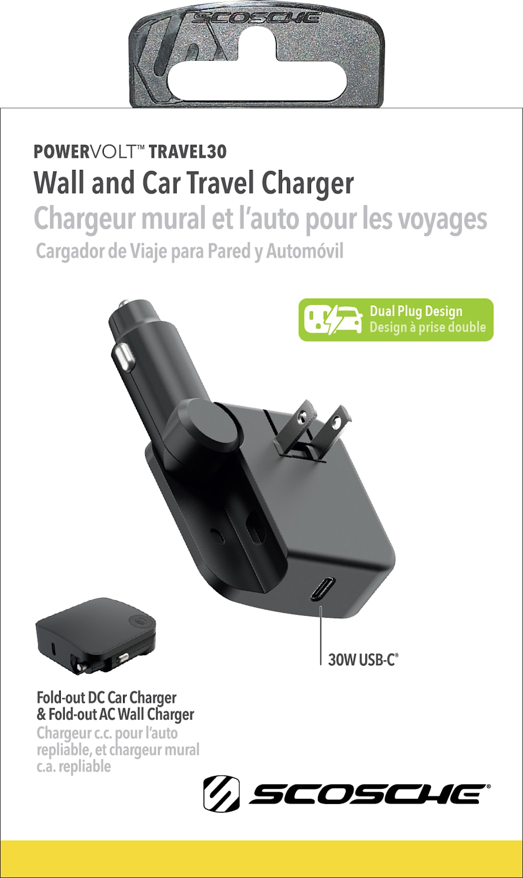 Scosche Power Delivery Car and Wall Charger, 30W, Black