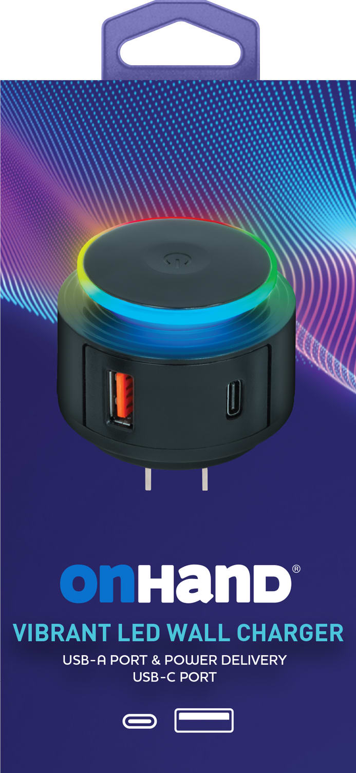 OnHand Vibrant LED Wall Charger 20W, Black - ONLINE ONLY