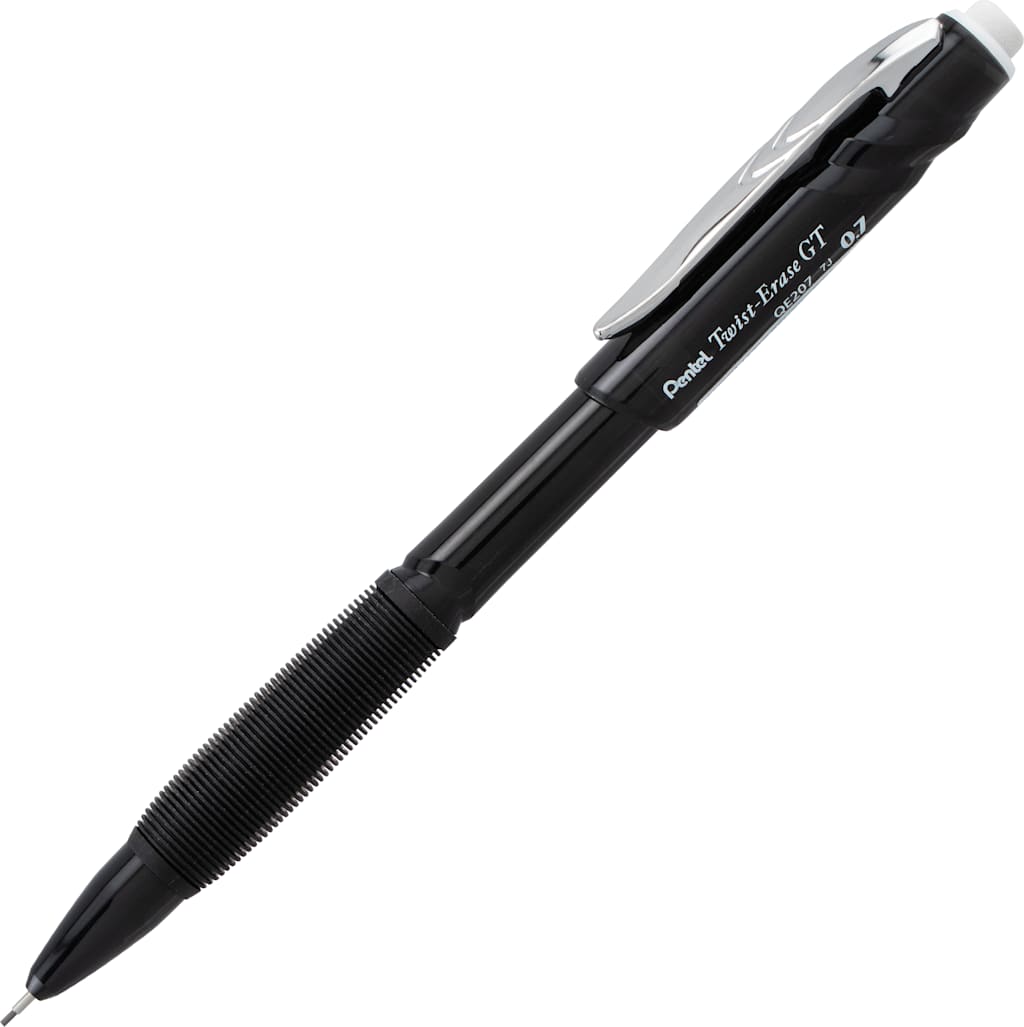 Twist-Erase GT retractable tip reduces lead breakage and protects your pocket. Latex-free grip. Twist-up eraser.