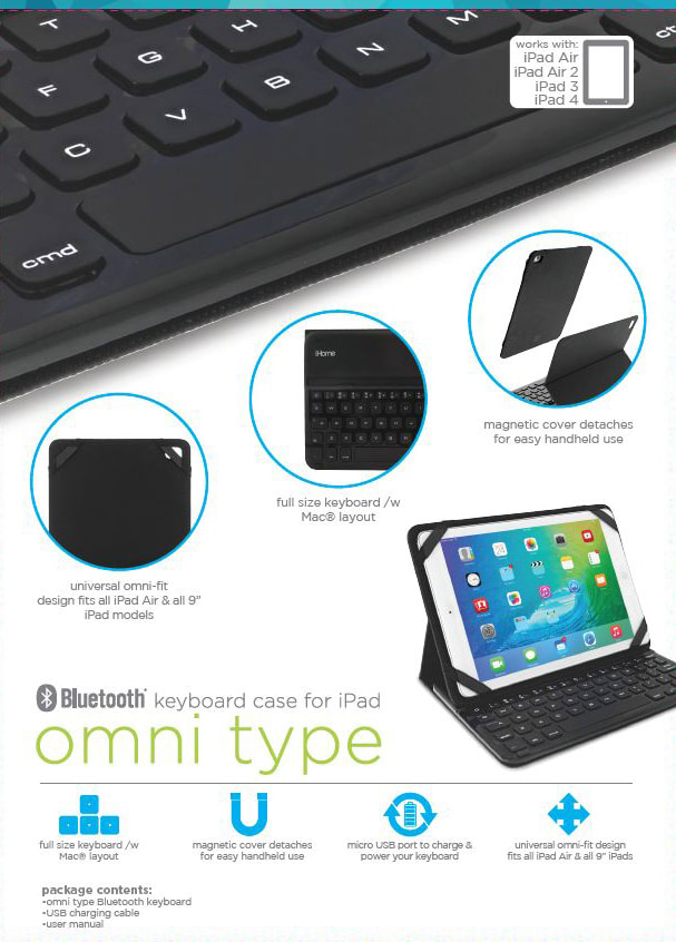 iHome OMNI Bluetooth Keyboard for iPad Air/Air 2 Black - ONLINE ONLY