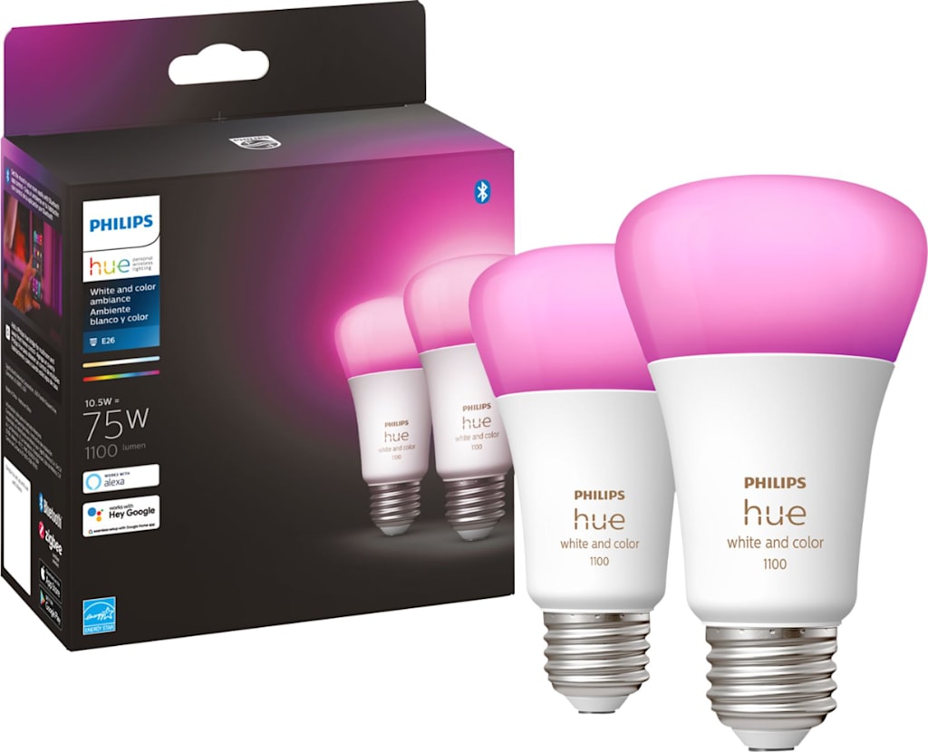 Philips - Hue White and Color Ambiance A19 Bluetooth 75W Smart LED Bulbs (2-pack) - ONLINE ONLY