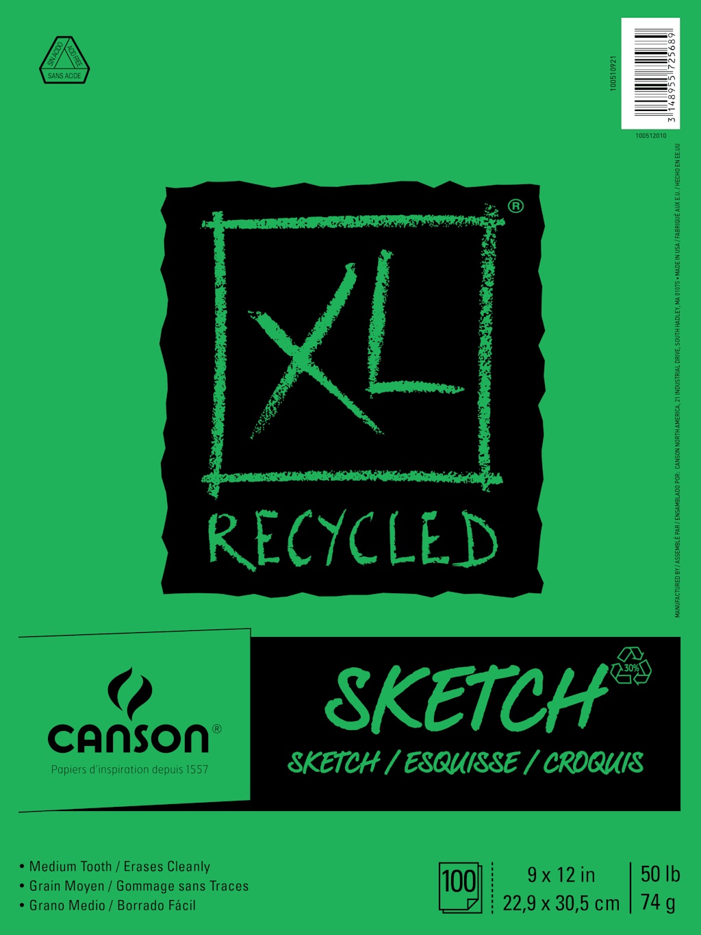 XL RECYCLED SKETCH 9X12 100 SHEETS TAPE BOUND