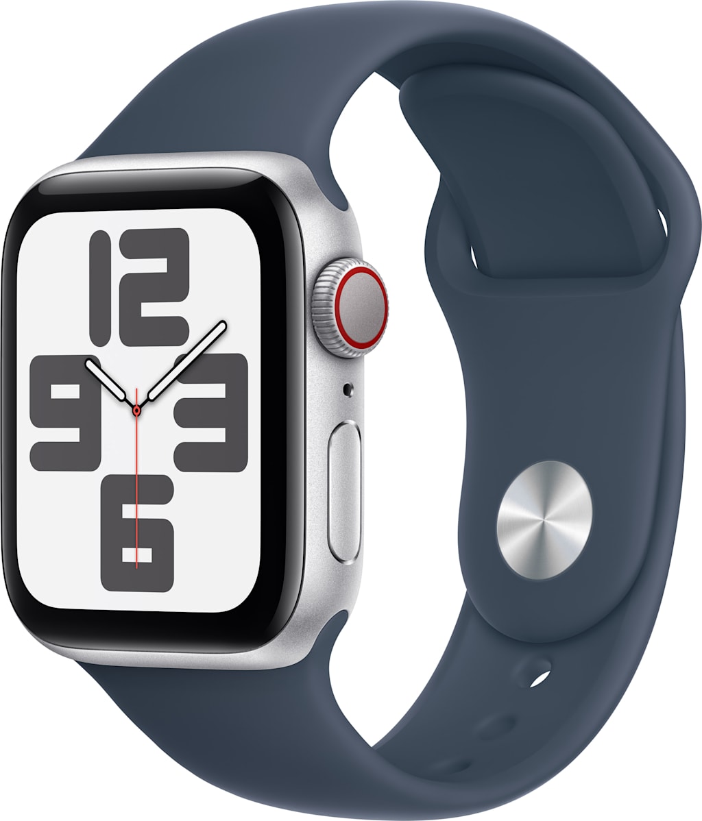 Apple Watch SE GPS + Cellular 40mm Silver Aluminum Case with Storm Blue Sport Band - M/L
