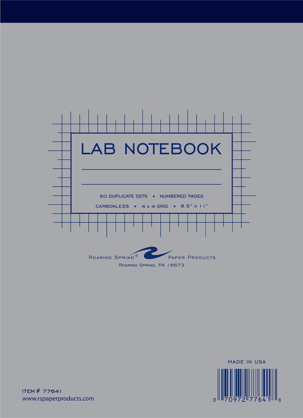 Top Bound Science Lab Notebook Carbonless 4x4 Graph Ruled 50 Numbered Sets 8 IN x 11 IN Hard Board Covers 15# White/Blue Paper