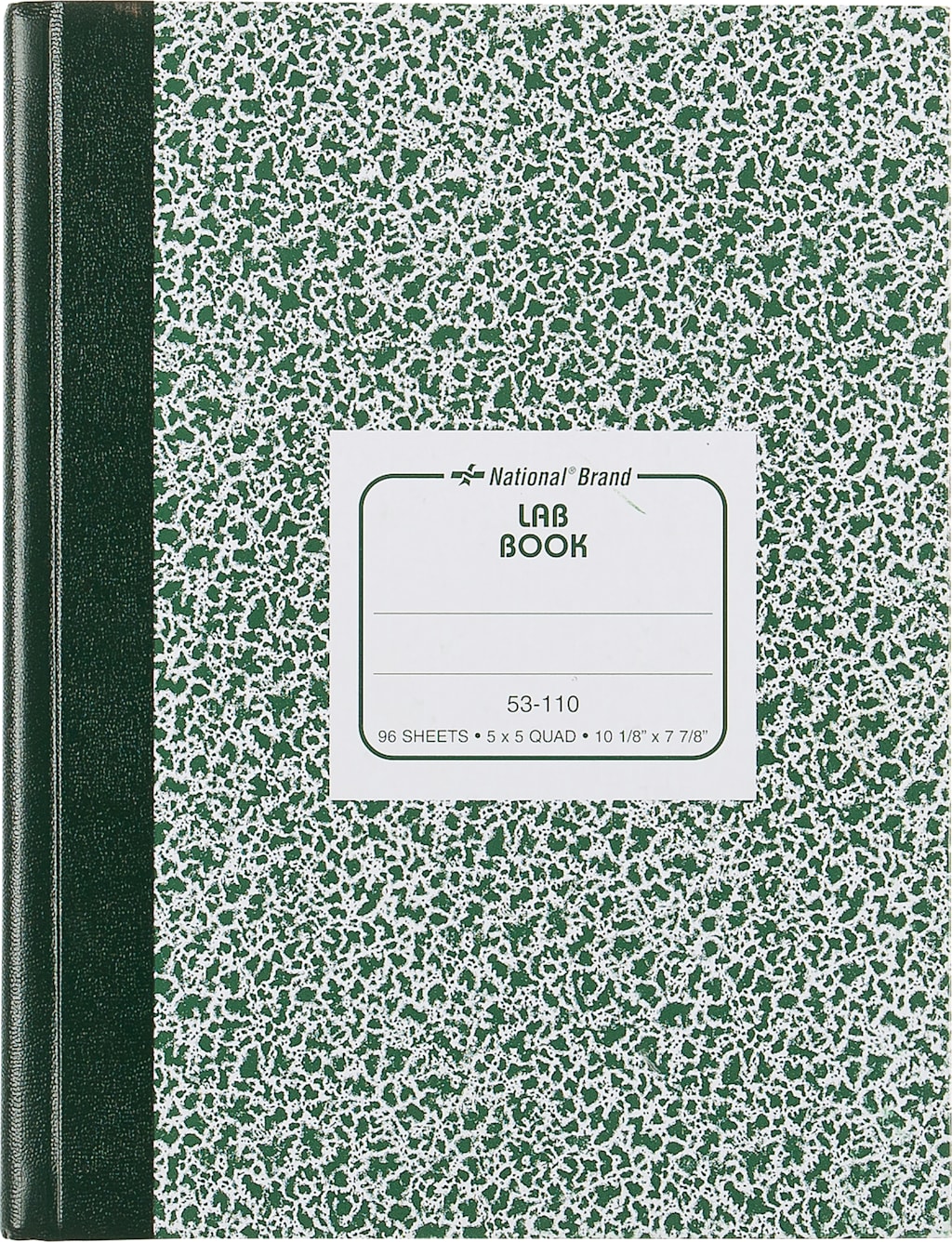 National® Laboratory Notebook, 5 x 5 Quad Ruling, Green Marble Cover, 10'' x 8'', 96 Sheets