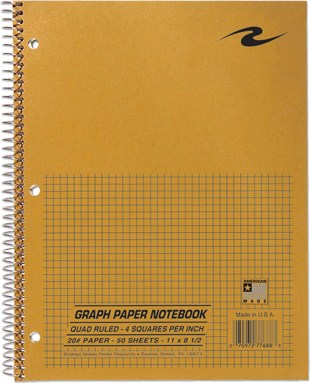 4x4 Graph Ruled Spiral Lab Notebook Brown Kraft Cover 8.5 IN x 11 IN 50 Sheets White Paper