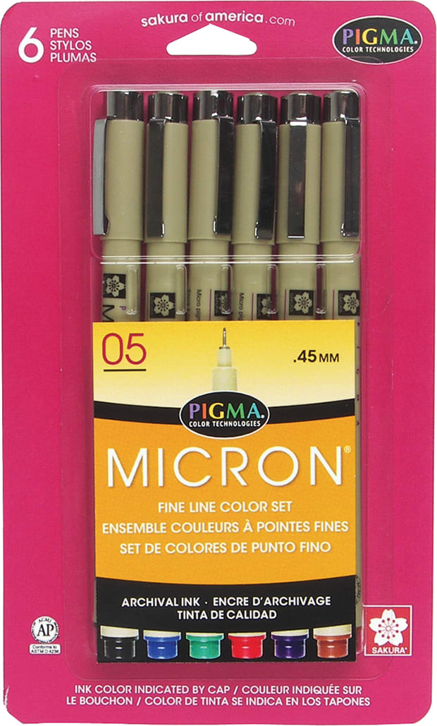 Micron Pen Assorted Colors 6/Set