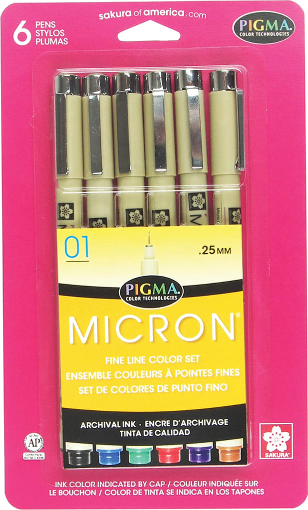 Micron Pen 6-Piece Set Assorted Colors
