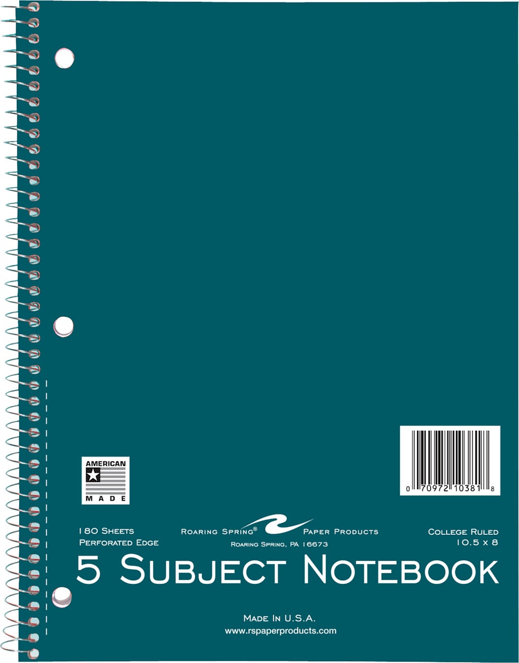 NOTEBK 10.5x8 180SH 5SUB W/B