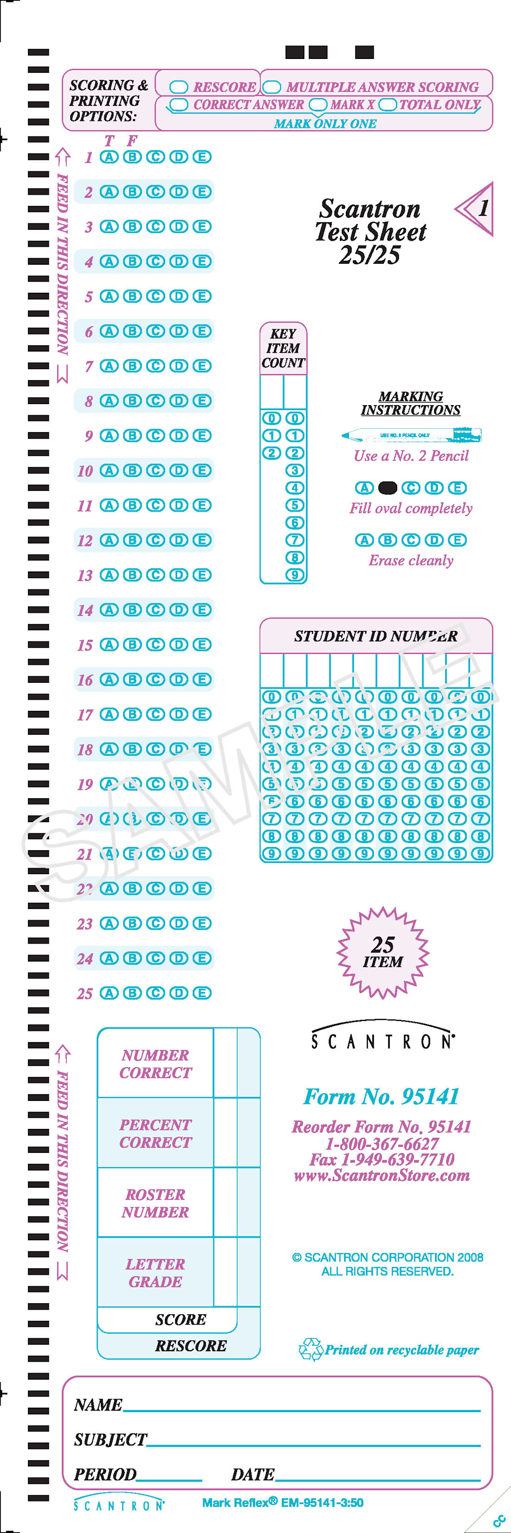 SCANTRON DM TEST SHEET 25/25