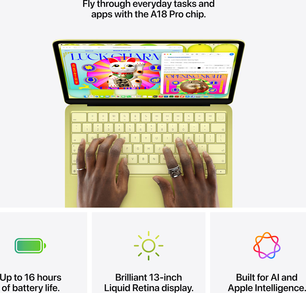 Apple 13-inch MacBook Neo: Apple A18 Pro chip with 6‑core CPU and 5‑core GPU, 8GB, 256GB SSD - Indigo