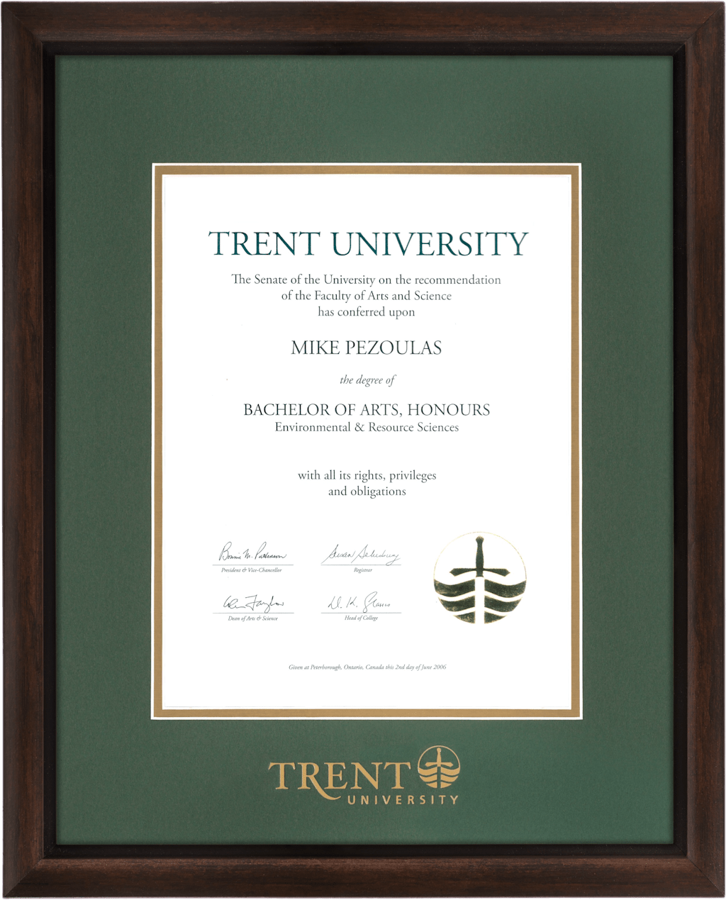 Trent University Richmond Diploma Frame 15 x 19