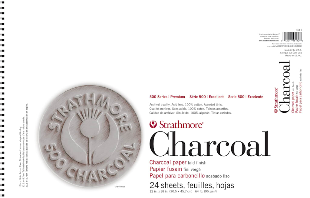 CHARCOAL 500 12X18 SPIRAL BOUND WHITE 24 SHEETS