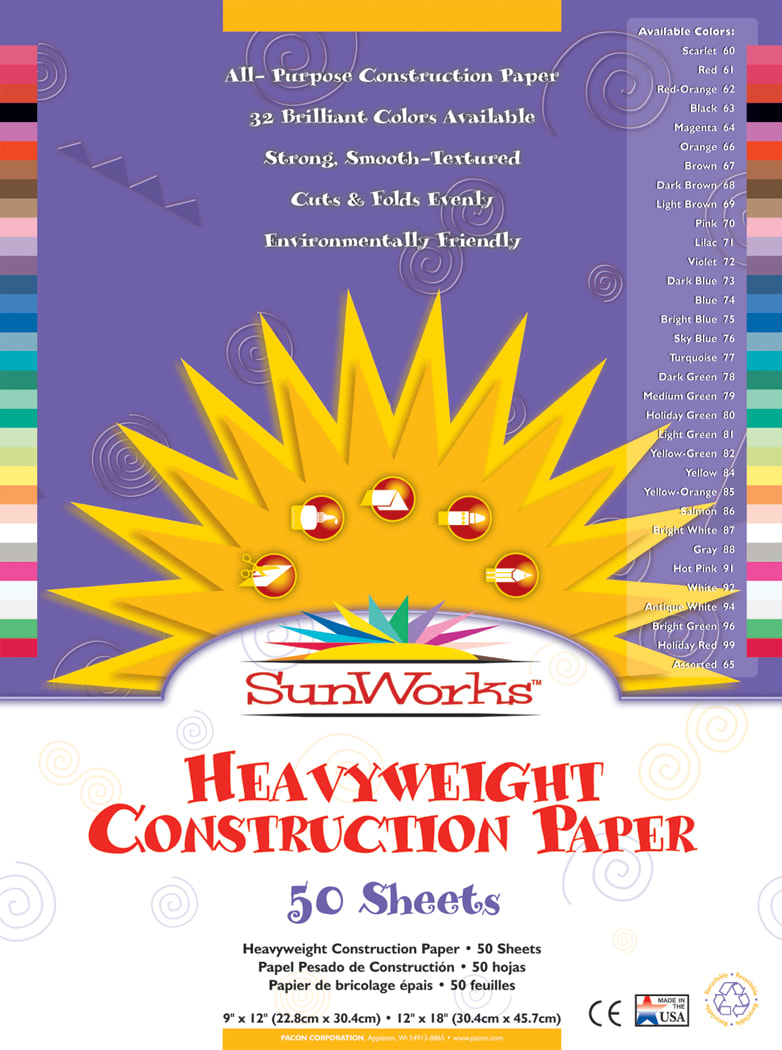 CONSTRUCTION PAPER SUNWORKS 12X18 ASSORTED 50 SHEETS