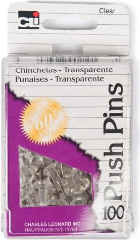 PUSH PIN 100CT CLEAR