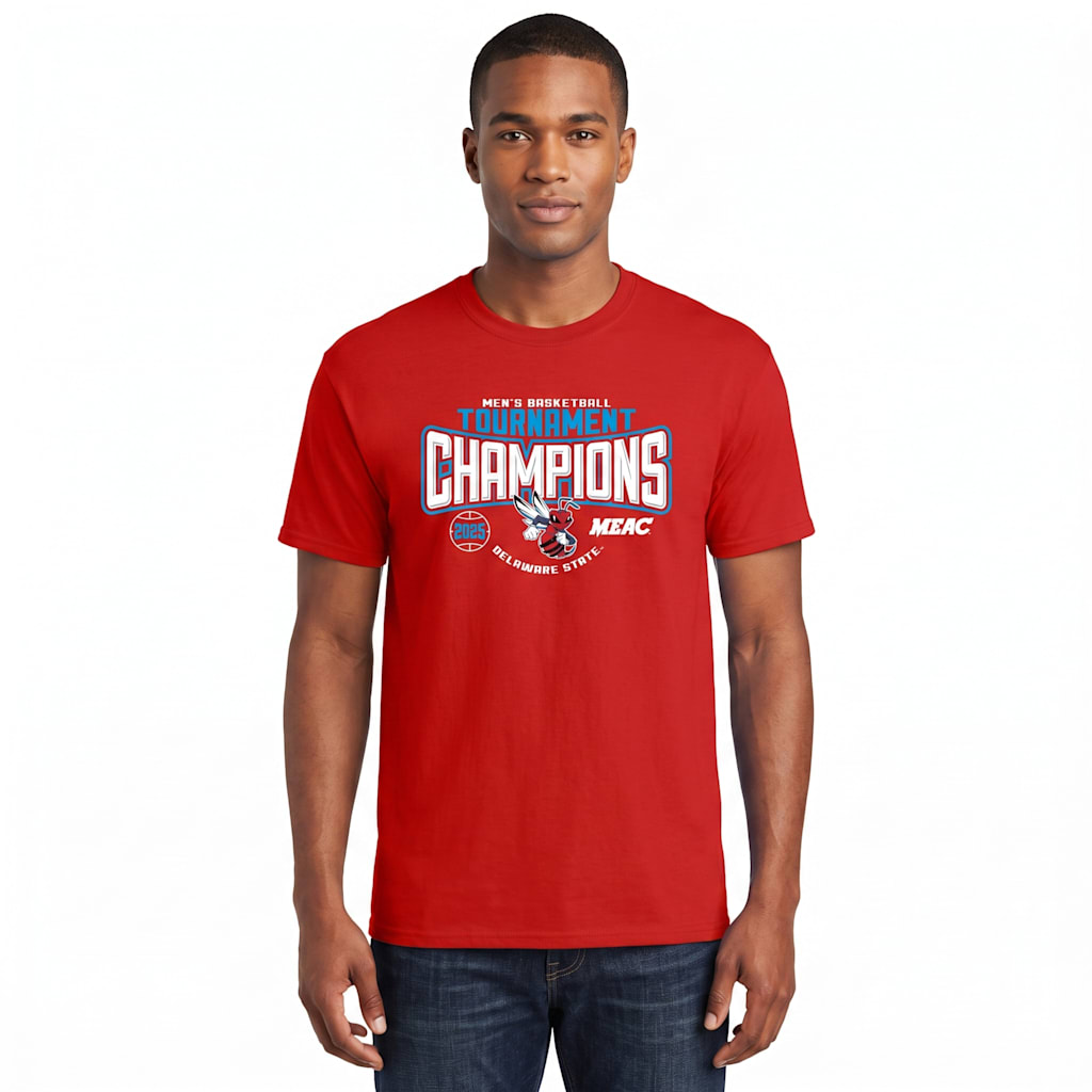 Delaware State University Men's Basketball 2025 MEAC Tournament Champions Short Sleeve T-Shirt