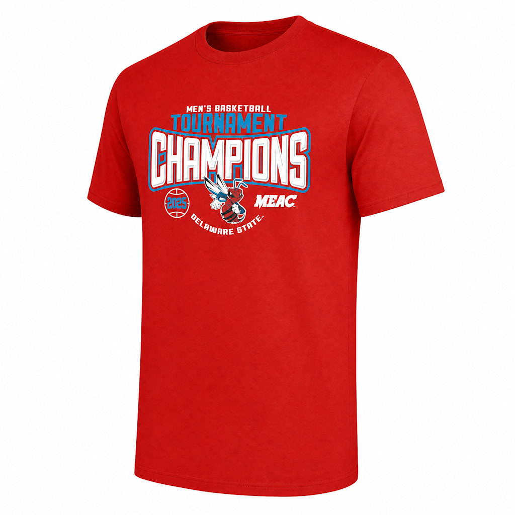 Delaware State University Men's Basketball 2025 MEAC Tournament Champions Short Sleeve T-Shirt