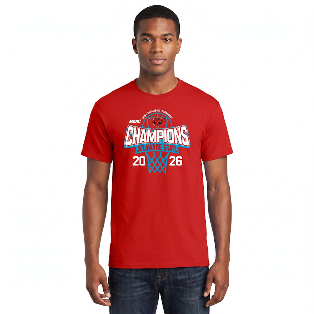 Delaware State University Men's Basketball 2026 MEAC Tournament Champions Short Sleeve T-Shirt