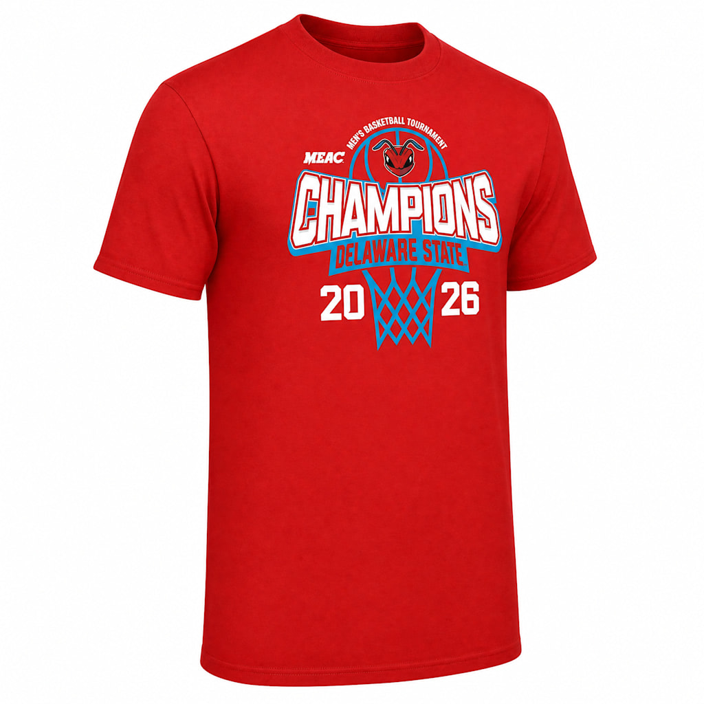 Delaware State University Men's Basketball 2026 MEAC Tournament Champions Short Sleeve T-Shirt