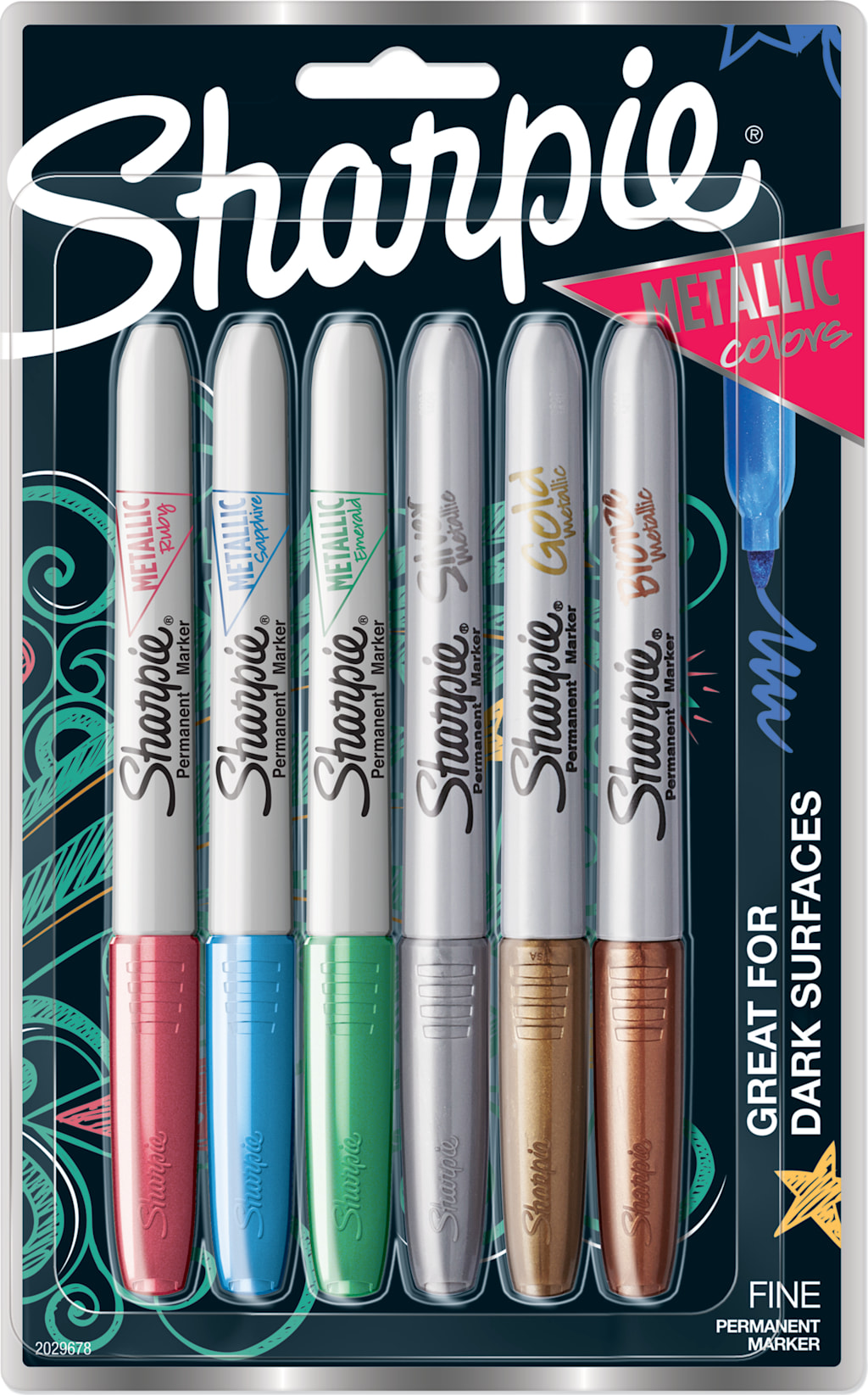 SHARPIE METALLIC MARKER 6-PACK GOLD, SILVER, BRONZE, RED, GREEN, BLUE
