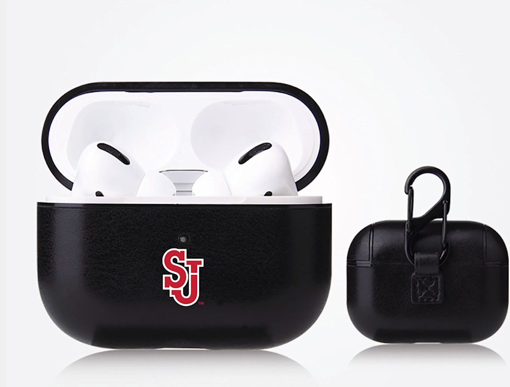 Fan Brander Black Apple Air Pod Pro Leatherette case with St. John's Red Storm Primary Mark design - ONLINE ONLY