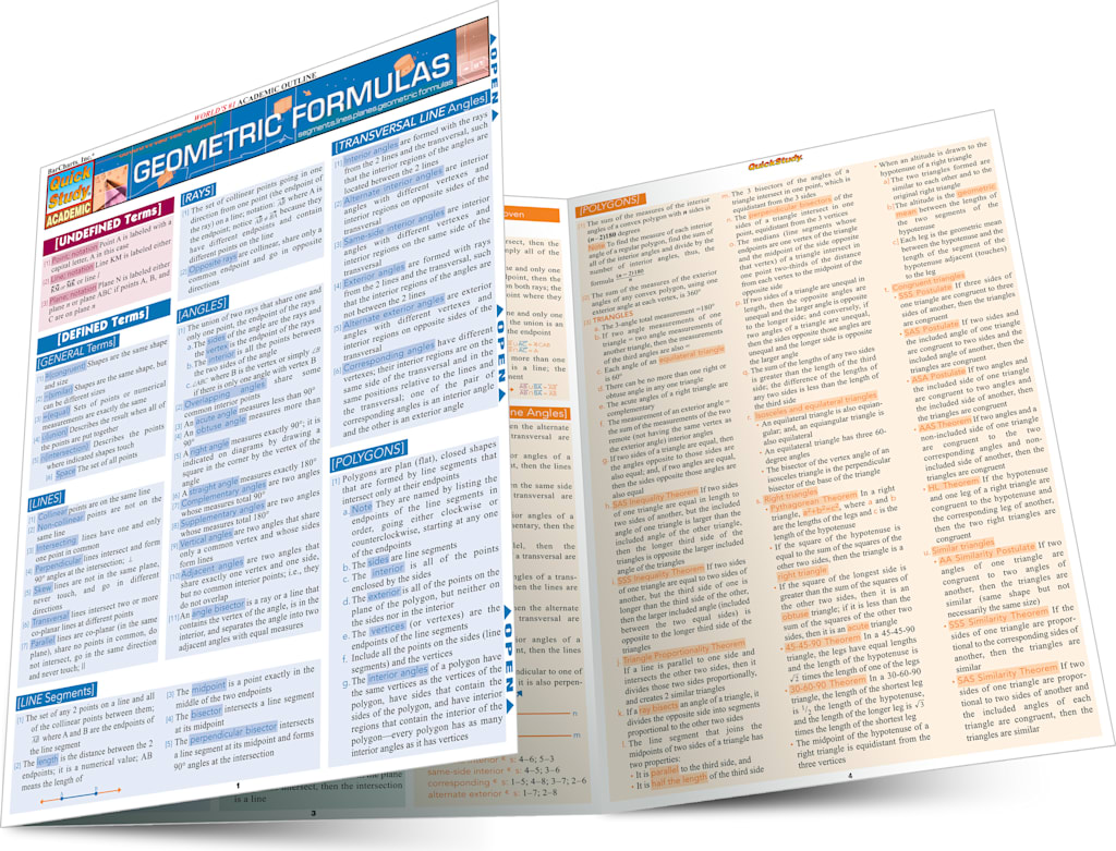 Geometric Formulas Laminate Reference Chart : Segments, Lines, Planes, Geometric Formulas