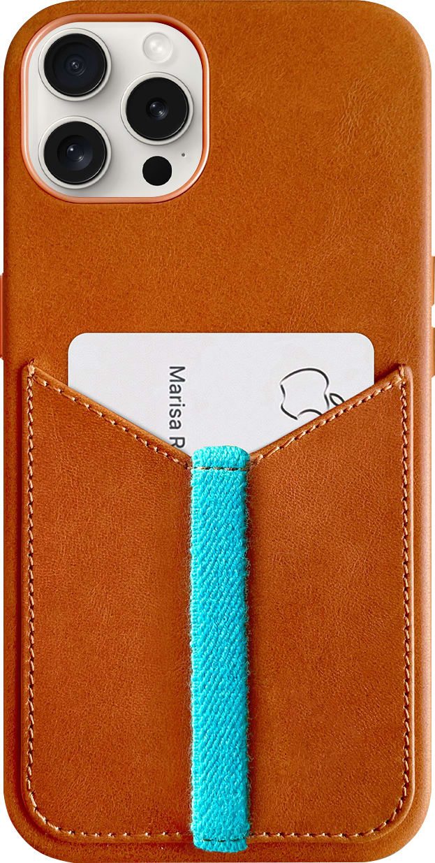 Bluebonnet Goods Leather Wallet iPhone Case, iPhone 15 Pro, Saddle Tan