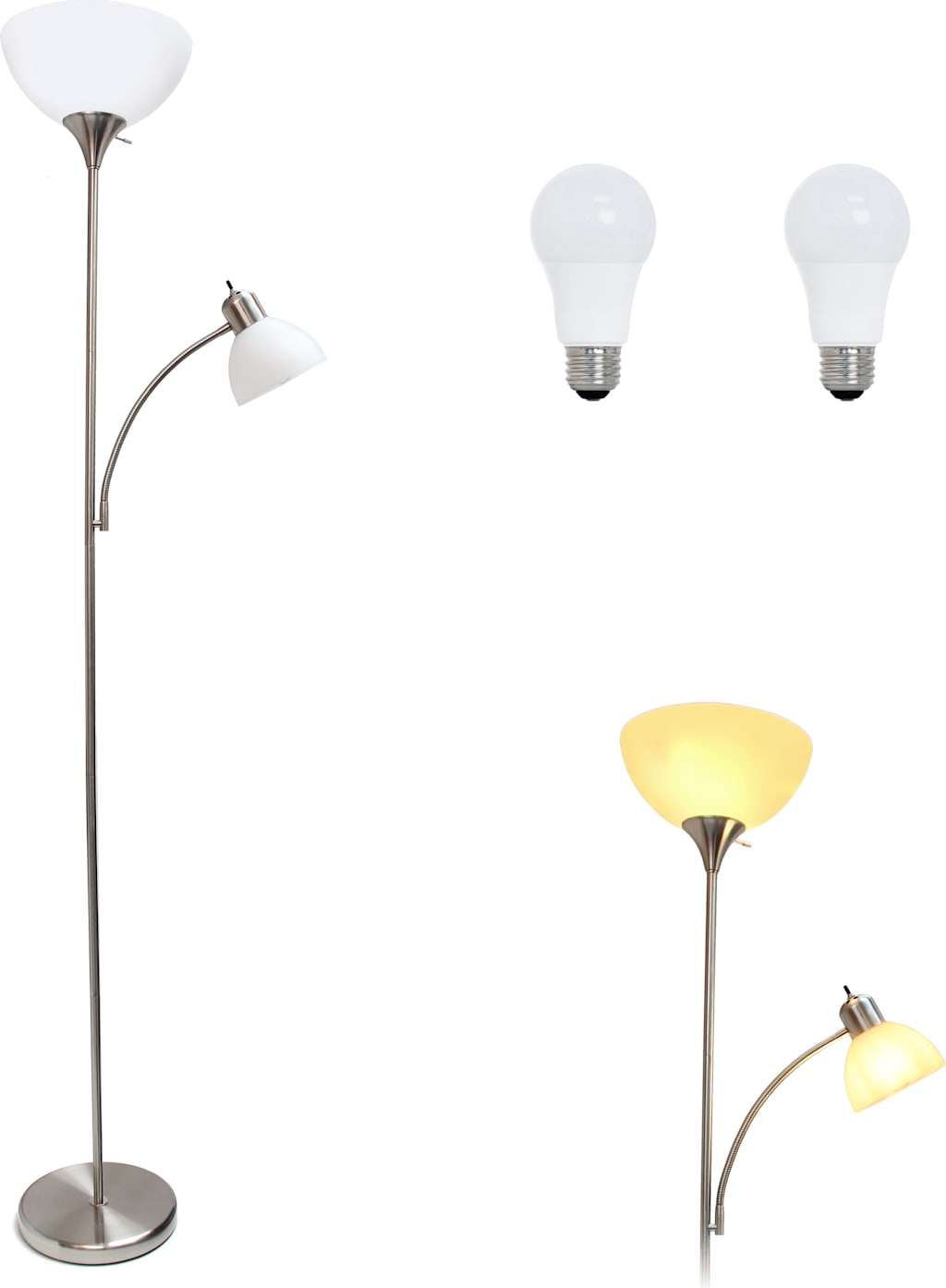 Simple Designs 71.5" Traditional Floor Lamp with Adjustable Reading Light, LED Bulbs Included
