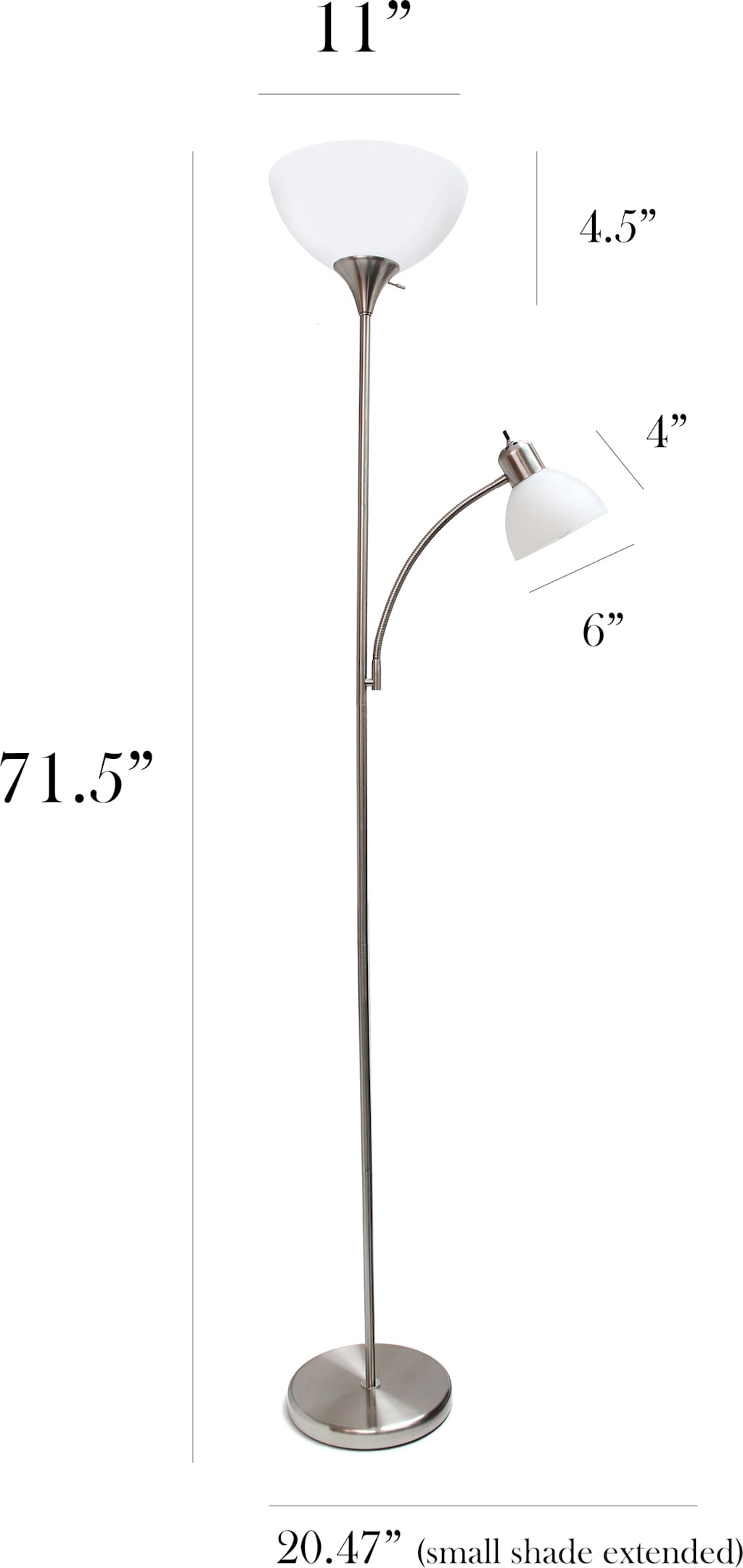 Simple Designs 71.5" Traditional Floor Lamp with Adjustable Reading Light, LED Bulbs Included