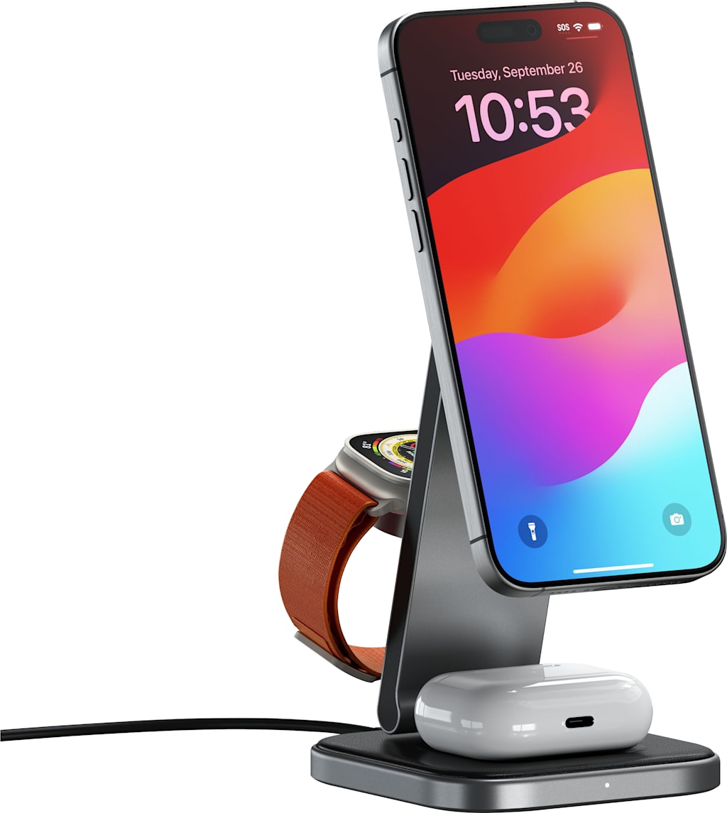 Satechi 3-in-1 Foldable Qi2 Wireless Charging Stand, Space Grey - ONLINE ONLY