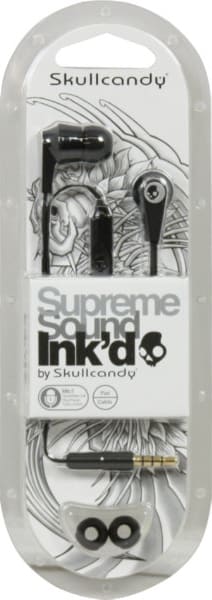 EARBUDS INKD MIC SKULL BLACK