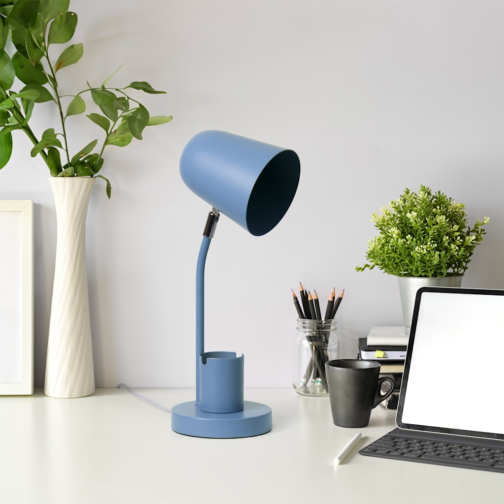 Simple Designs 15.75" Sleek Essentials Metal Table Desk Lamp with Compartment, for Office