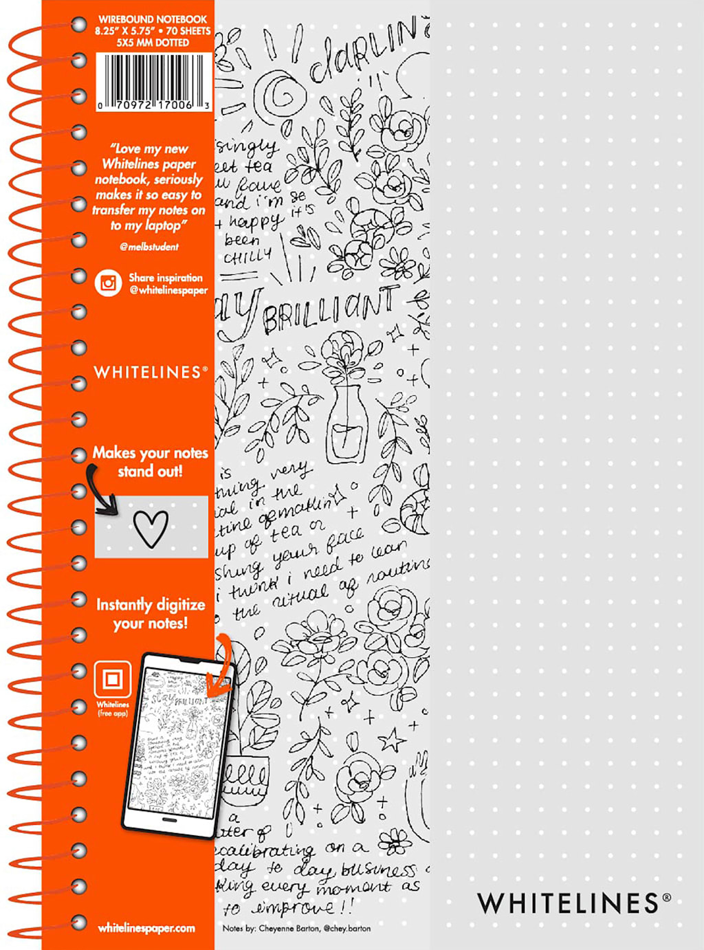 Whitelines Dot Ruled Spiral Bullet Journal 70 Sheets