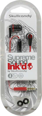 EARBUDS INKD MIC SKULL BLACK/RED