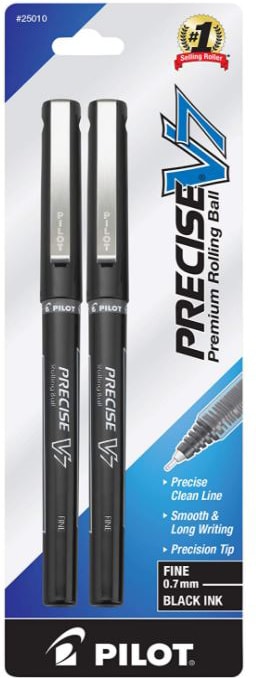 PEN BLACK V7BALL PRECISE FINE 2PK