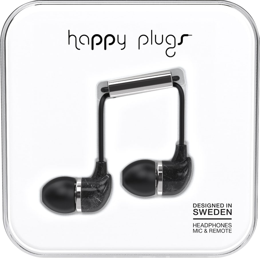 Happy Plugs In-Ear Earbuds with Mic - Black Marble - ONLINE ONLY