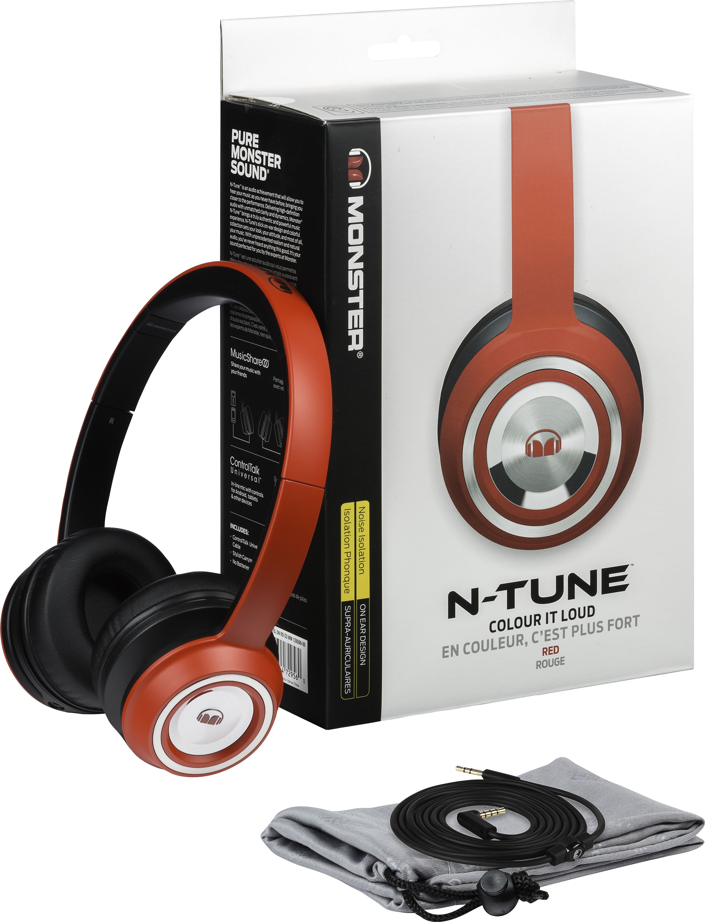 Monster NTune On-Ear Headphones with Mic Red - ONLINE ONLY