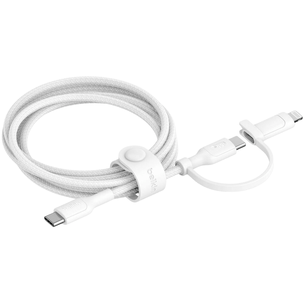 BELKIN BOOSTCHARGE PRO 2-in1 CABLE with USB-C and LIGHTNING CONNECTOR in WHITE