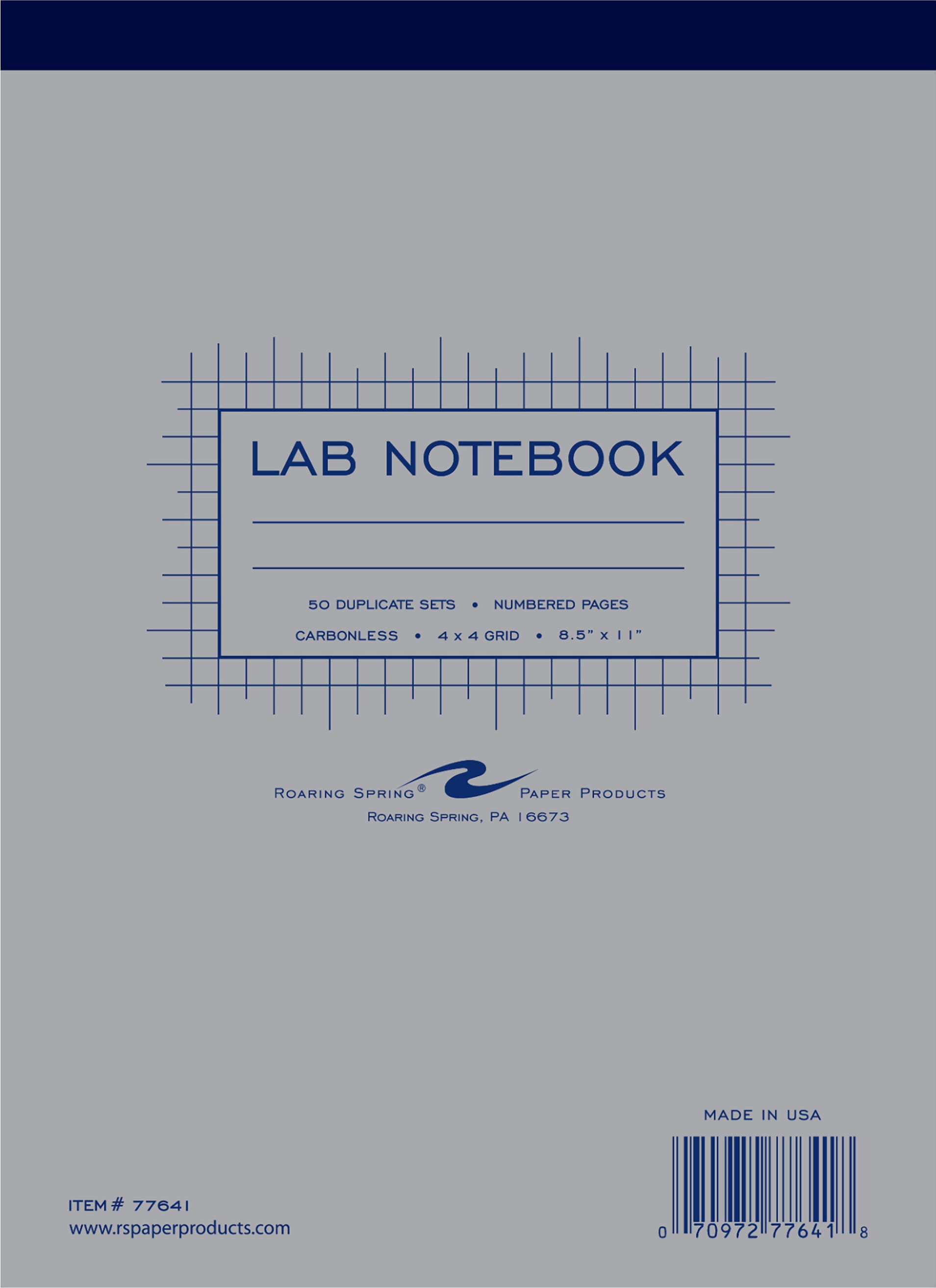 Top Bound Science Lab Notebook Carbonless 4x4 Graph Ruled 50 Numbered Sets 8 IN x 11 IN Hard Board Covers 15# White/Blue Paper