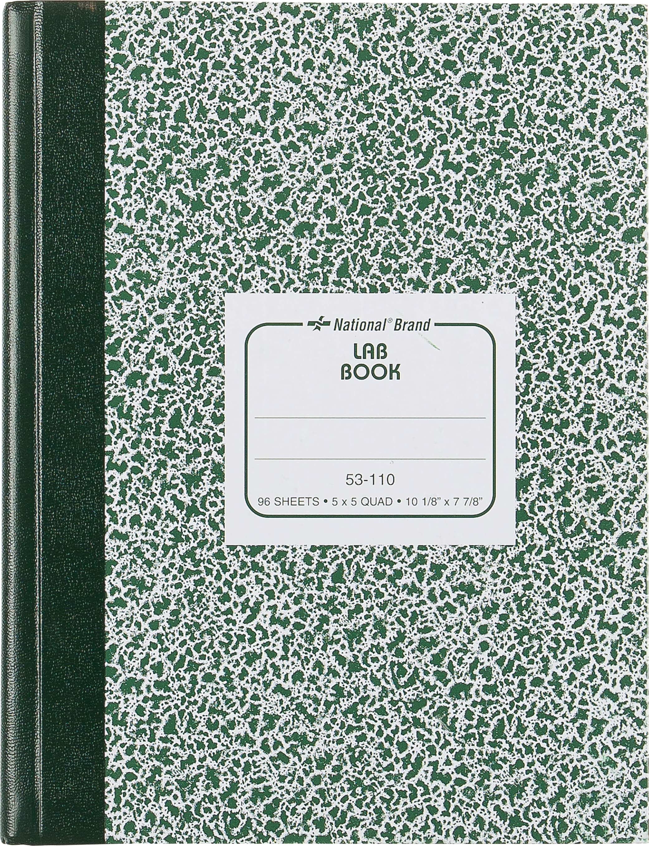 National® Laboratory Notebook, 5 x 5 Quad Ruling, Green Marble Cover, 10'' x 8'', 96 Sheets