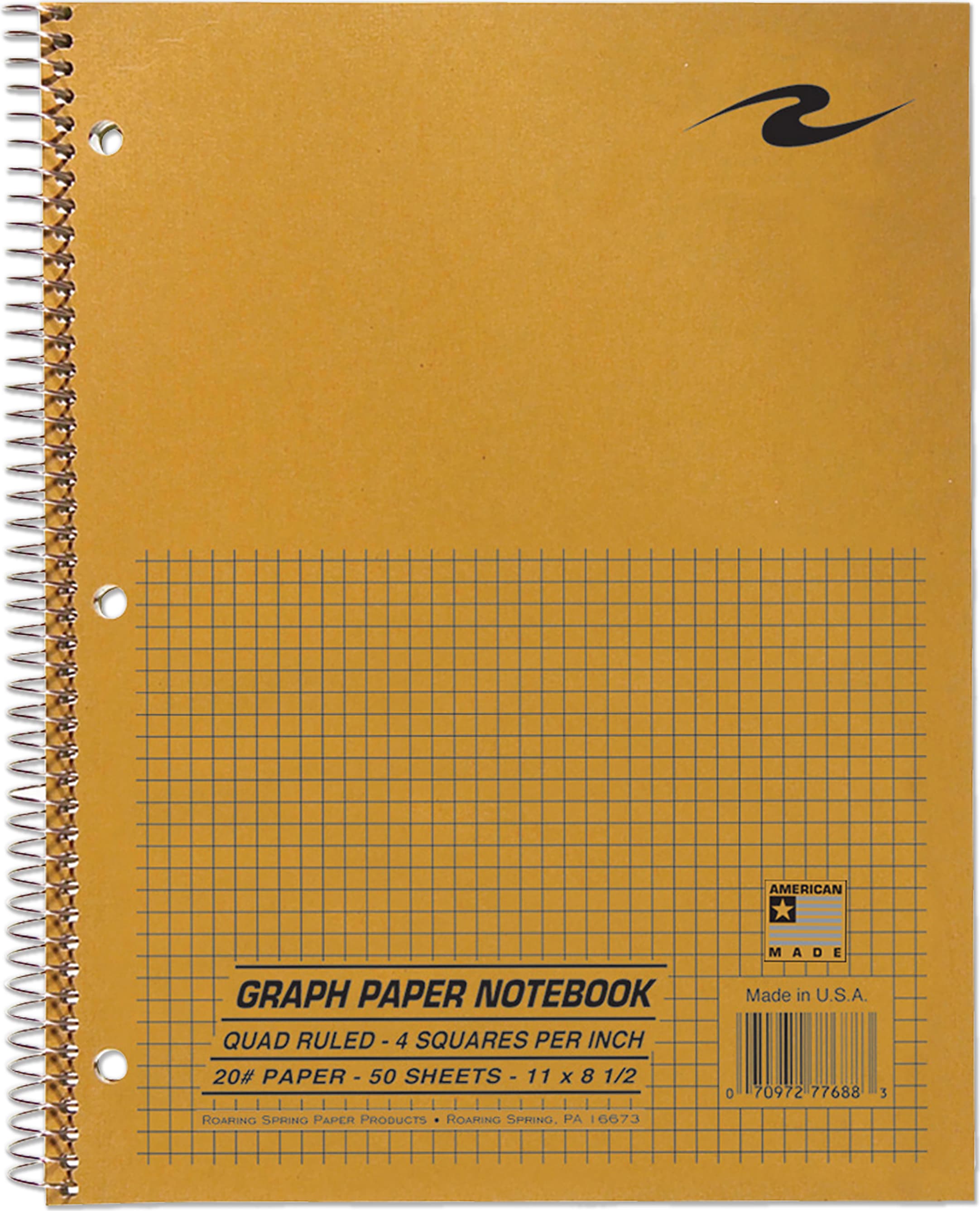 4x4 Graph Ruled Spiral Lab Notebook Brown Kraft Cover 8.5 IN x 11 IN 50 Sheets White Paper
