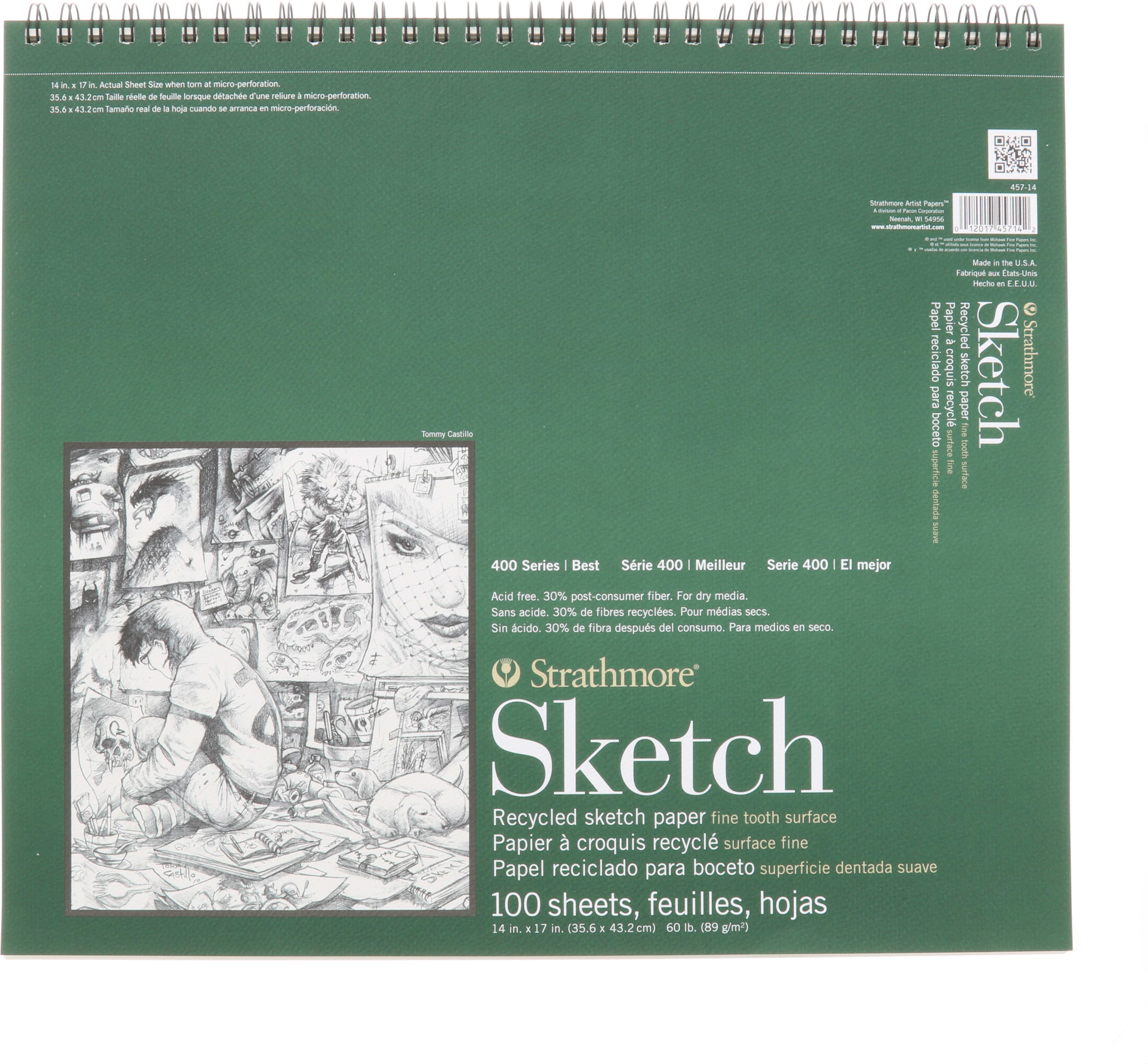 STRATHMORE SKETCH PAPER PAD RECYCLED 400 SERIES 14X17 SPIRAL BOUND 100 SHEETS