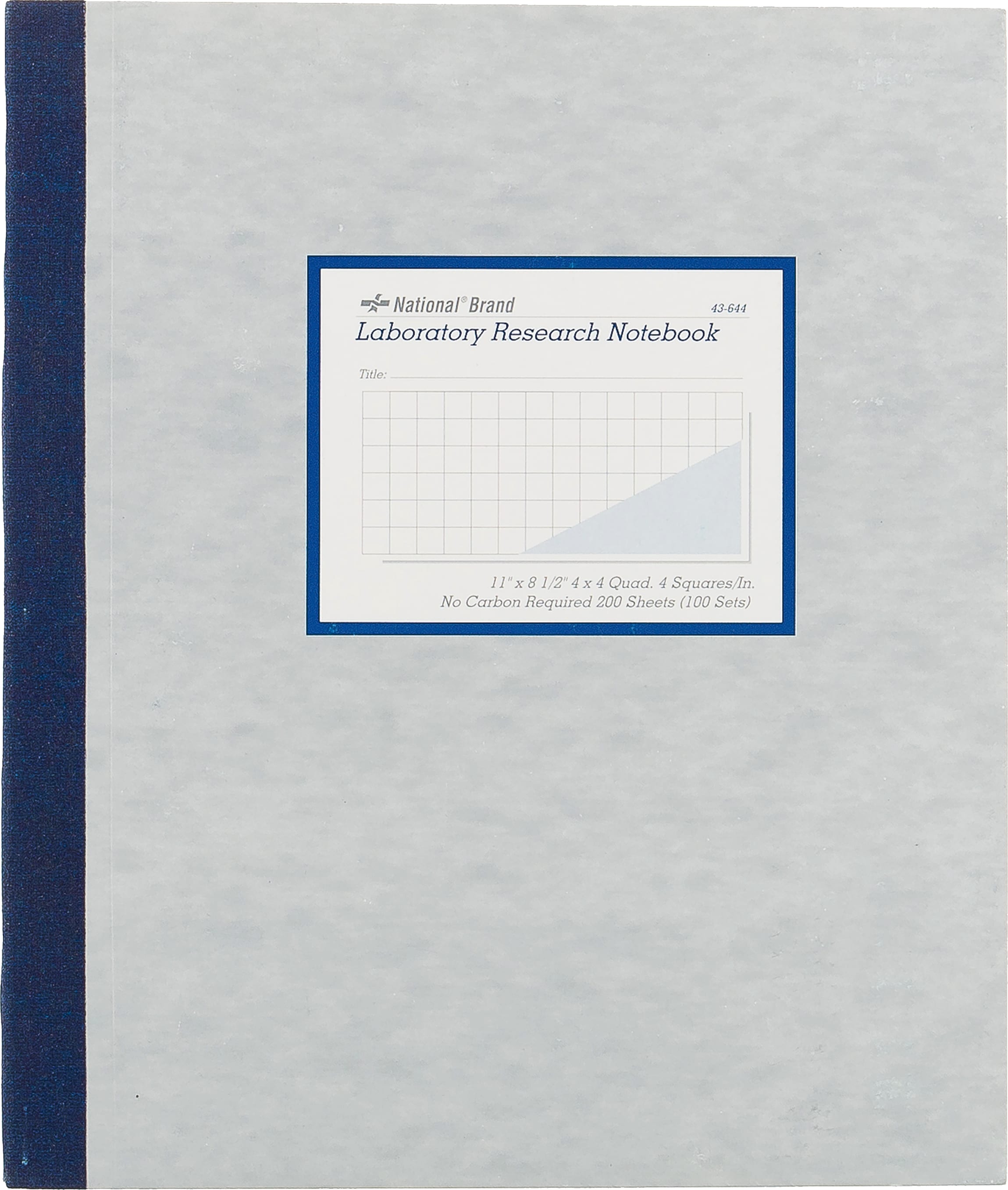 National® Laboratory Notebook, Carbonless, 4 x 4 Quad Ruling, Rigid Gray Cover, 11'' x 8 1/2'', 100 Numbered Sets