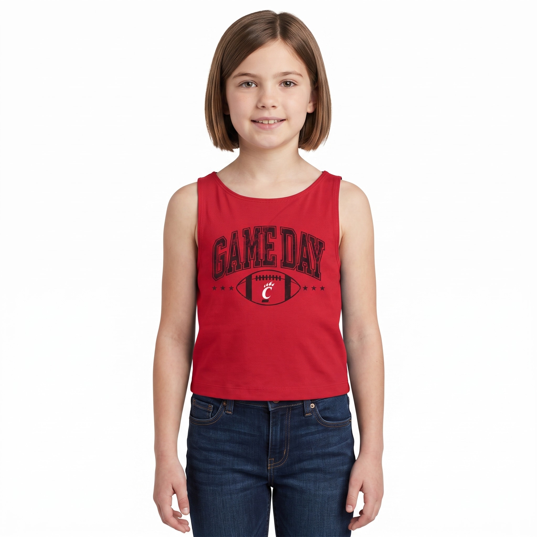 University of Cincinnati Game Day Football Youth Girl's Cropped Sleeveless Shirt