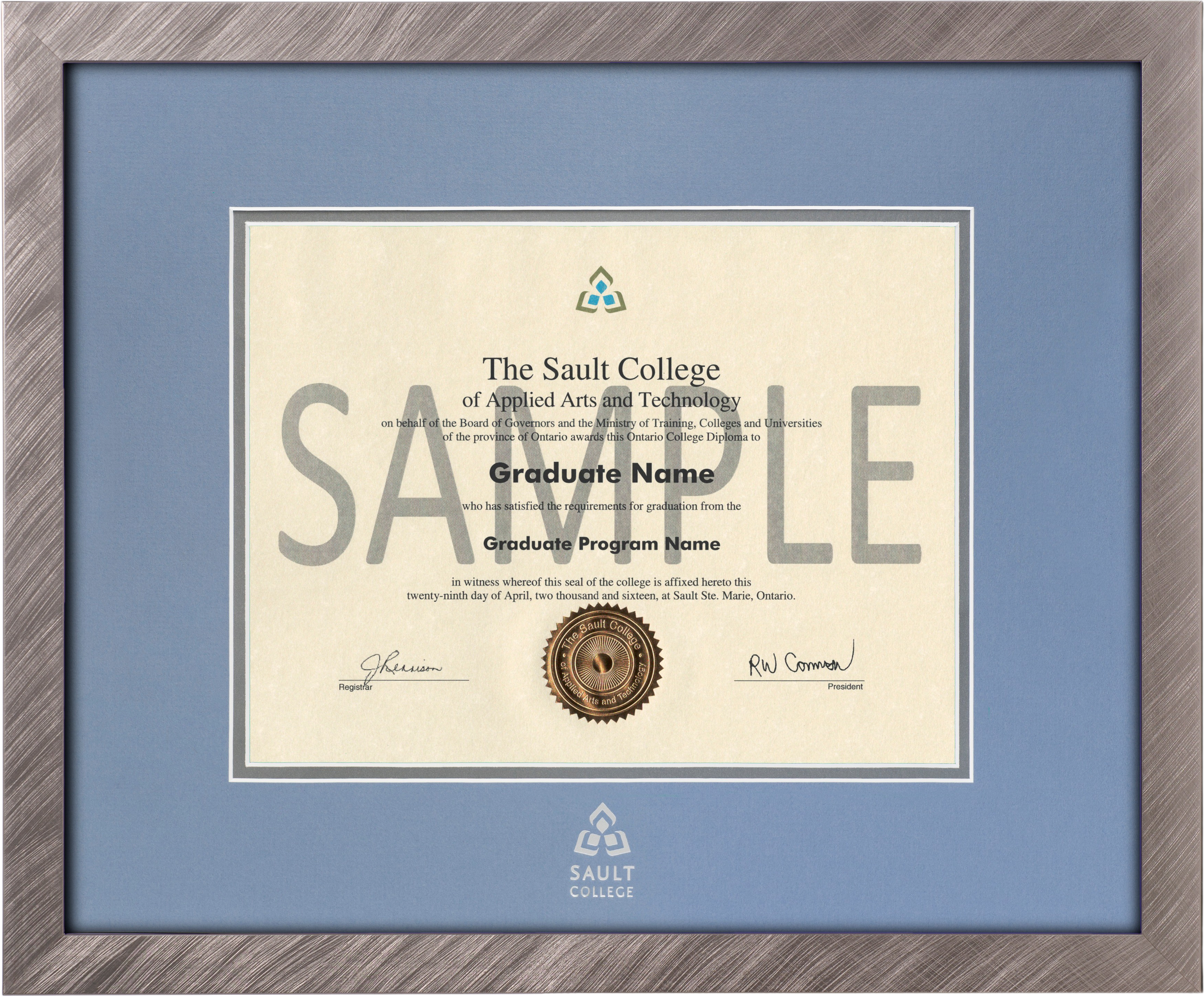 Sault College of Applied Arts & Technology 15'' x 18'' Florentine Diploma Frame