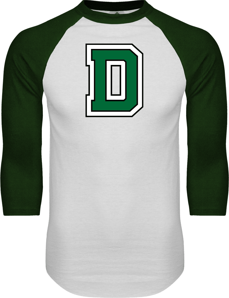 Dartmouth White/Dark Green Raglan Baseball T Shirt Primary Mark - ONLINE ONLY