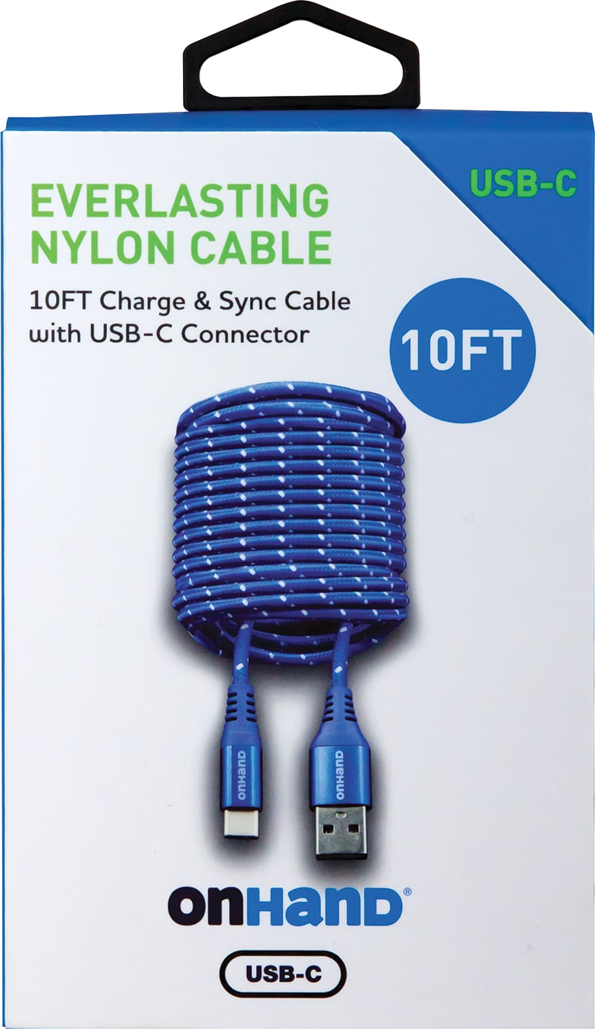 OnHand USB-C Charging CBL 10ft BP, Blue - ONLINE ONLY